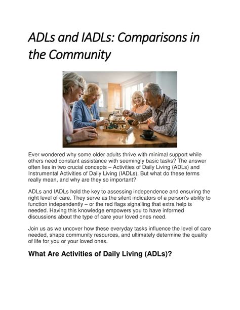 PPT - ADLs and IADLs Comparisons in the Community PowerPoint Presentation - ID:13966451
