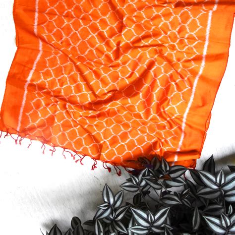 Silk Ikat Orange Jaali Stole – Red Earth