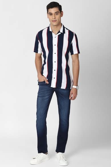 Buy Men Navy Stripe Half Sleeves Casual Shirt Online - 653757 | Peter ...