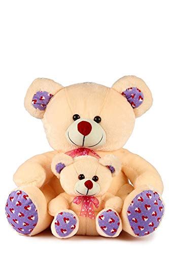 SRT Mother Baby Teddy Bear (35 Cm, Butter) : Amazon.in: Shoes & Handbags