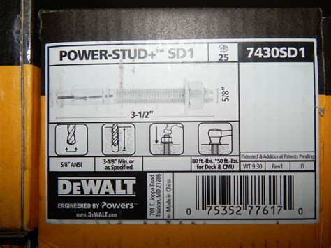 Dewalt Power Stud 3 1/2" x 5/8" 7430SD1 (25 in a box) – Adams Small ...