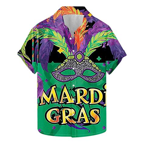 Aloohaidyvio Mens Mardi Gras Clothing Men's Holiday Hawaiian Button ...