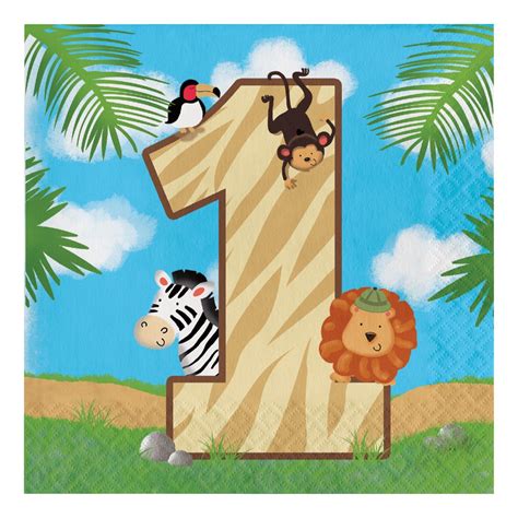 Creative Converting 16 Count Paper Lunch Napkins, 1st Birthday, Safari ...