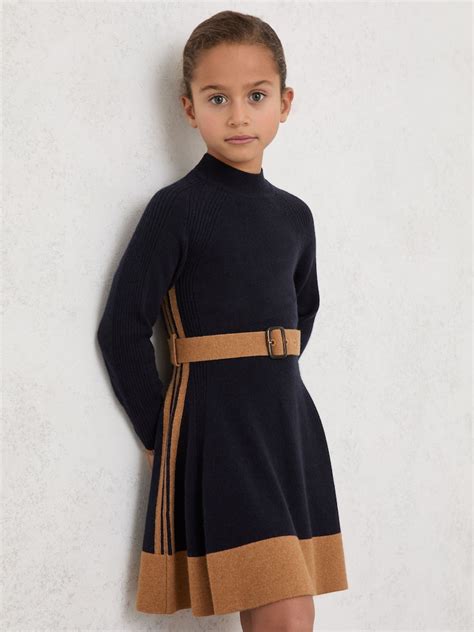 Buy Reiss Navy Margaret 3-9 yrs Wool-Blend Belted Knitted Dress with ...