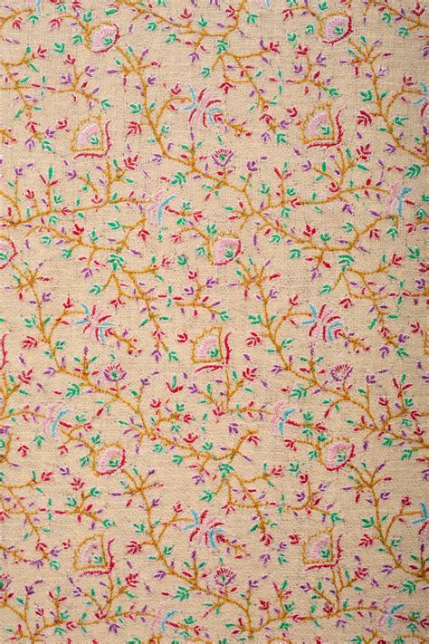 Mellifluus Pastel Cream Jaali Sozni Embroidered Pashmina Shawl ...