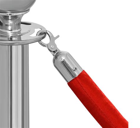 Red velvet queue manager rope with silver hook for poles