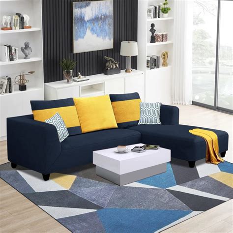 CASASTYLE - Minacs 4 Seater Fabric RHS L Shape Sofa Set (Dark Blue ...