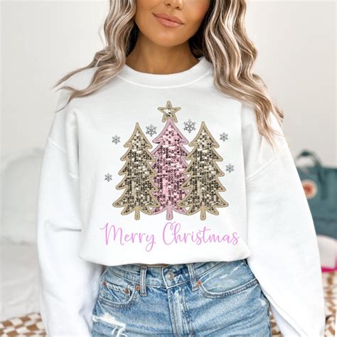 Christmas Sweat Shirt Christmas Trees Pink Beautiful Christmas Sweater ...