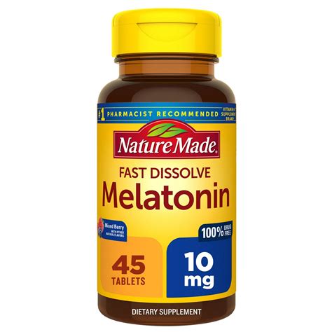Nature Made Fast Dissolve Melatonin 10mg Tablets, Maximum Strength 100% Drug Free Sleep Aid, 45 CT
