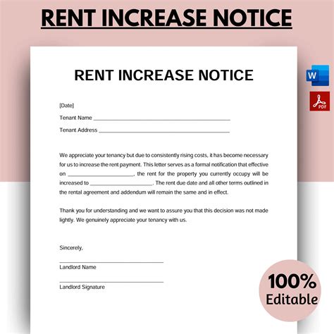 Rent Increase Notice, Rent Increase Letter, Rent Increase Form ...