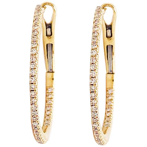 Large Diamond Inside Out Hoop Earrings 14K Yellow Gold 3/4 Carat ...