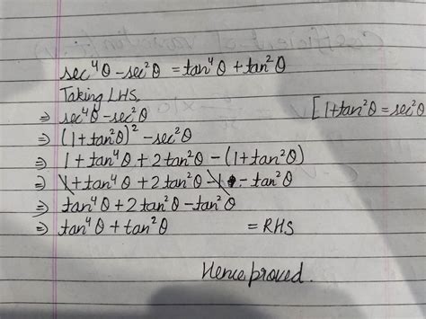 Sec^4 theeta - sec²theeta = tan^4 theeta + tan² theeta - Brainly.in