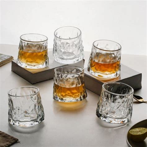 Nestasia Rotating Whiskey Glasses Set of 6 | 150ml Crystal Thick Cut ...