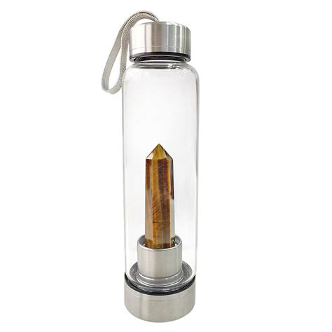 Gurujii Crystal Glass Water Bottle with Tiger Eye Point Pencil Leak ...