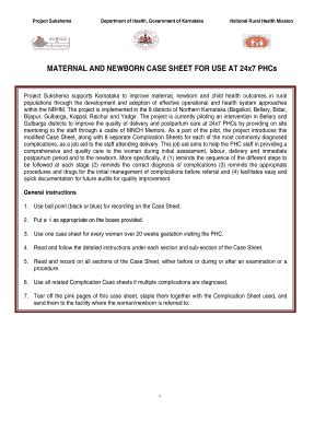 Fillable Online MATERNAL AND NEWBORN CASE SHEET FOR USE AT 24 x7 PHCs ...