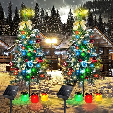 Juegoal Set of 4 Solar Christmas Trees Outdoor, 18 Inch Decorative ...