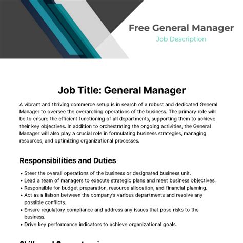 Free General Manager Job Description Template to Edit Online