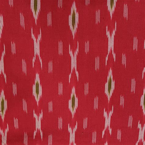 Pre Cut (1 Meter) Pure Cotton Ikkat Red With Grey XO Motifs Weaves Han ...