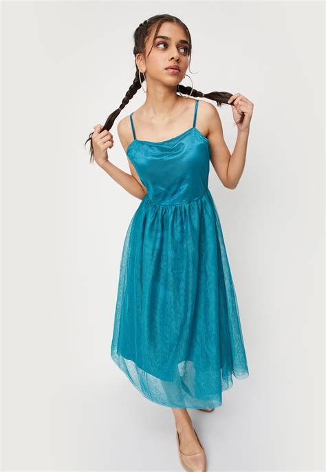 Buy Girls Solid Spaghetti Dress with Lace Top Online at just Rs. 1199.0 ...