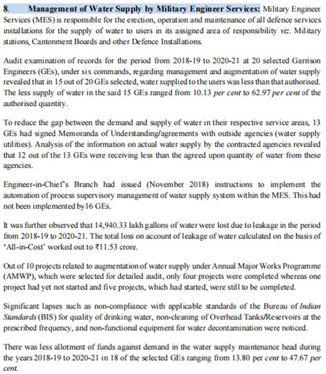 CAG audit reveals water supply challenges in Military Engineer Services ...
