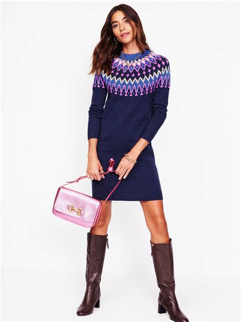 Boden Eleanor Fair Isle Jumper Dress, Navy/Multi