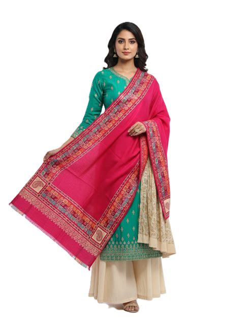 KRITI Border Design Woolen Rani Color Shawl for Women – Kriti International