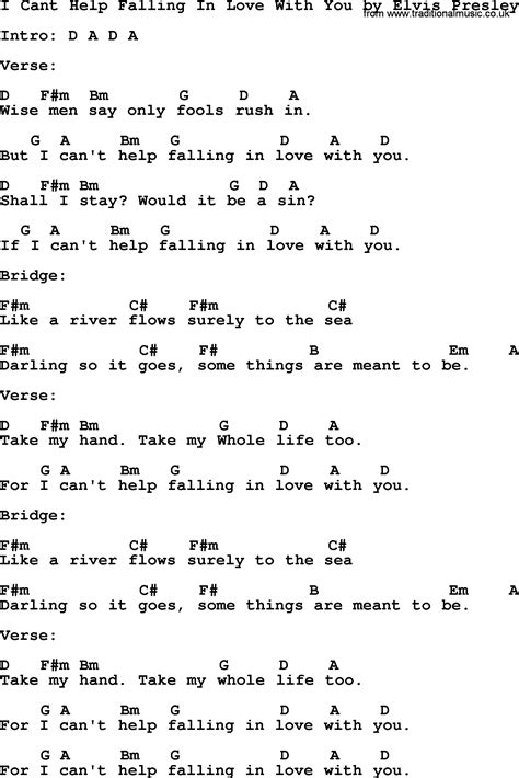 I Cant Help Falling In Love With You, by Elvis Presley - lyrics and chords