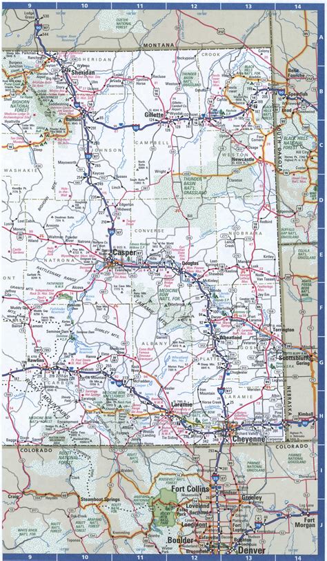 Map of Wyoming. Free highway road map WY with cities towns counties