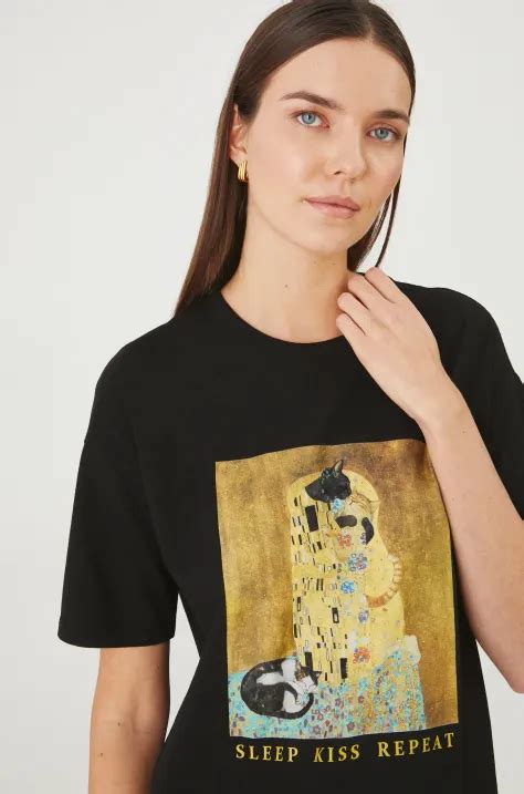 T-shirt bawełniany damski z kolekcji Eviva L'arte kolor czarny - MEDICINE