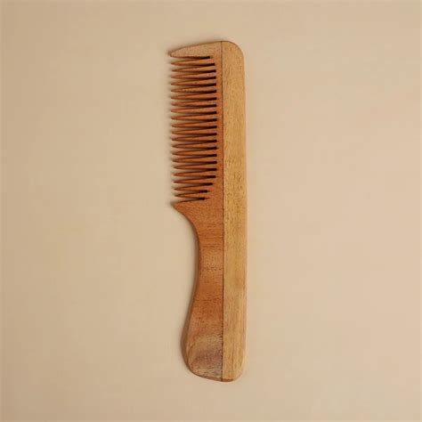 Isha Life Handmade Neem Wood Comb Handle model Narrow Teeth