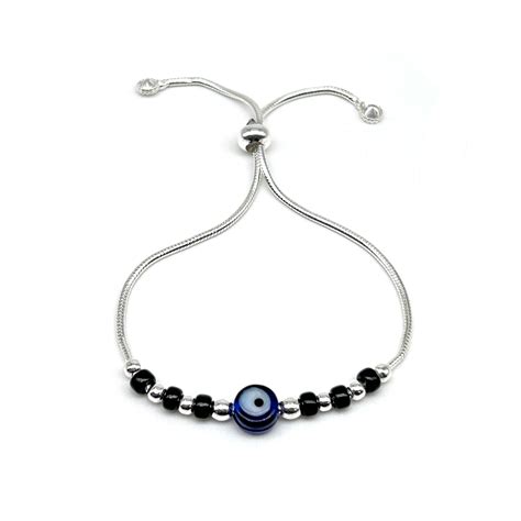 Single Evil Eye Black Beads Bracelet | 925 Silver | At Exciting Prices ...