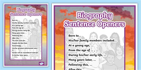 Biography Sentence Openers Display Poster