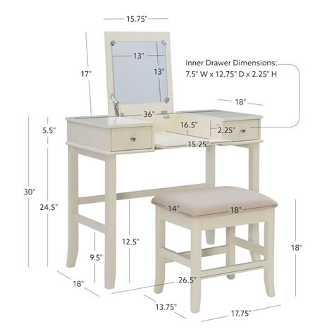 Linon Traditional Cream Wood Makeup Vanity Table with Mirror and Stool ...
