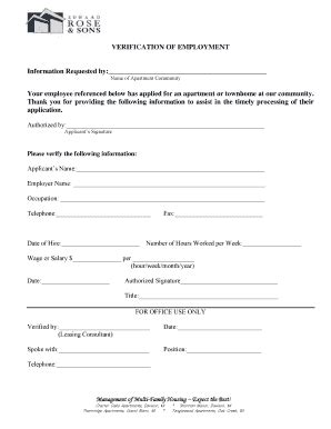 Fillable Online VERIFICATION OF EMPLOYMENT Information Requested by ...