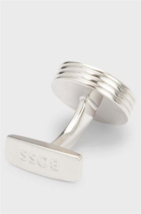 BOSS - Round brass cufflinks with enamel insert - Black