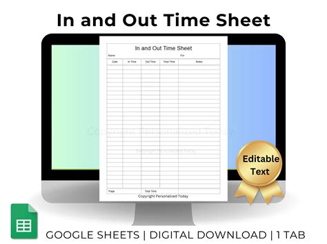 In and Out Time Sheet Daily Weekly or Monthly Time Tracker for Work ...