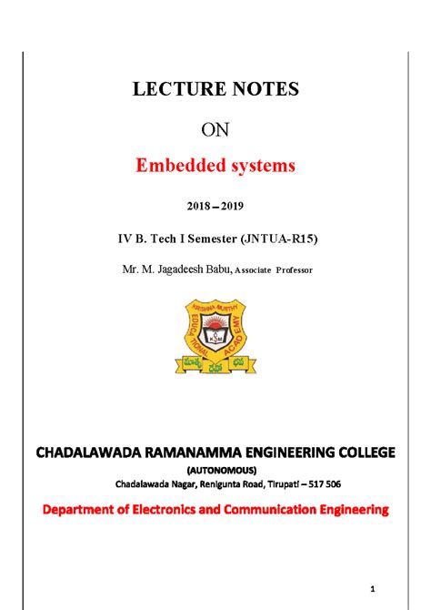 Embedded System Notes - LECTURE NOTES ON Embedded systems 2018 2019 IV ...
