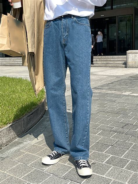 Men Washed Straight Leg Jeans | Straight leg jeans outfits, Wide leg ...