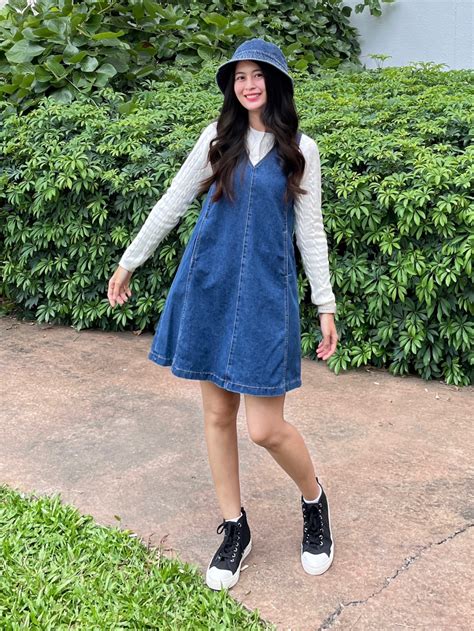 Check styling ideas for「GIRLS Denim Jumper Dress、Rayon Gathered Blouse ...