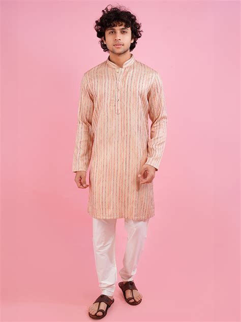 TULA Cream Silk Blend Embroidered Kurta Pajama for Men | Elegant Full ...