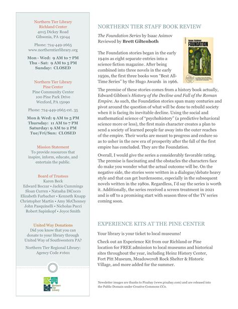 Library Newsletter - Northern Tier Regional Library