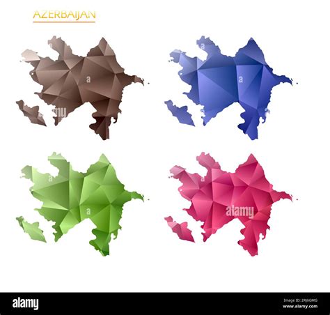 Set of vector polygonal maps of Azerbaijan. Bright gradient map of country in low poly style ...
