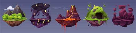 Fantastic flying land platforms for game ui design | Premium Vector