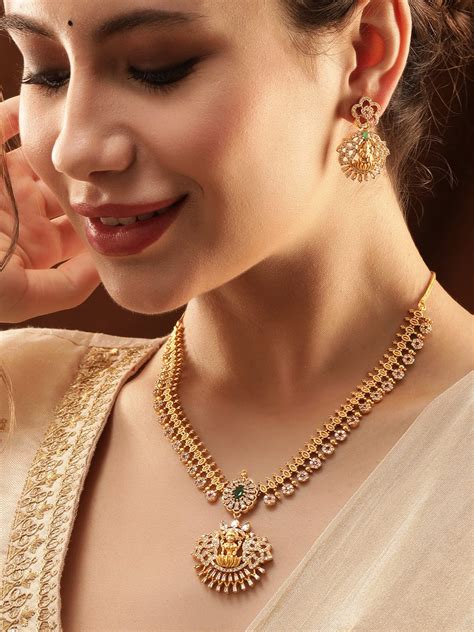 Rubans 22K Gold-Plated Goddess Motif Kemp & Zirconia Crystal Studded P