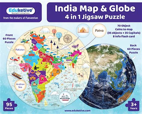 Arjoos | Eduketive India Map & Globe - 4 in 1 Puzzle Activity Game | 9 ...