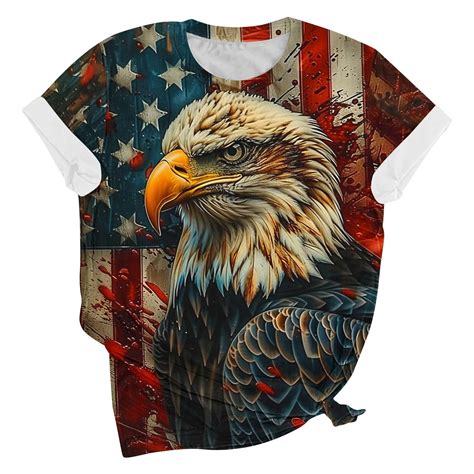 Dazajoo Womens Plus Size 4th of July Tops Independence Day Short Sleeve Graphic Tees 2025 Summer ...