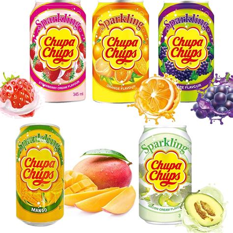 Buy Chupa Chups Sparkling Soft Drink 5 x Mixed 345ml Cans (Strawberry ...