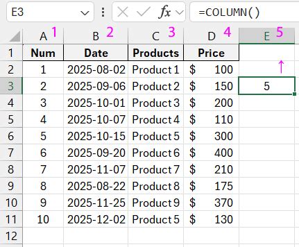 Image result for Column Excel Example