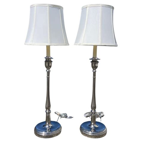 Ralph Lauren Chrome Candlestick Table Lamps, a Pair For Sale at 1stDibs