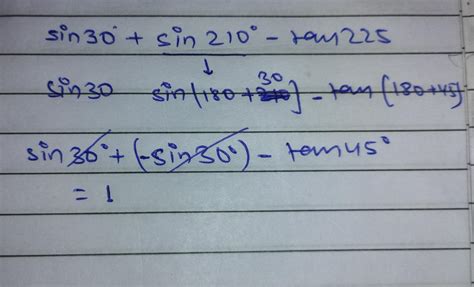 Sin30 + sin210 - tan225 - Brainly.in